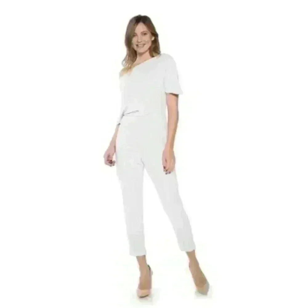 Alexia Admour Off The shoulder jumpsuit Tapered Leg Slate Gray Size M